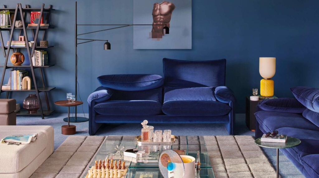 Cassina Maralunga blauw interieur sfeerfoto